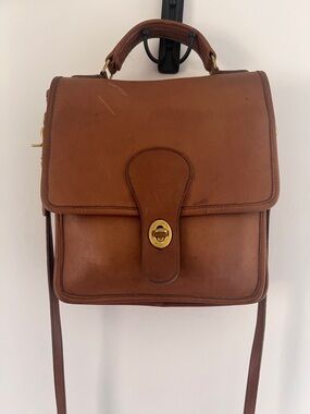 Vintage Coach Brown Leather Brass Turn-Lock Crossbody Bag